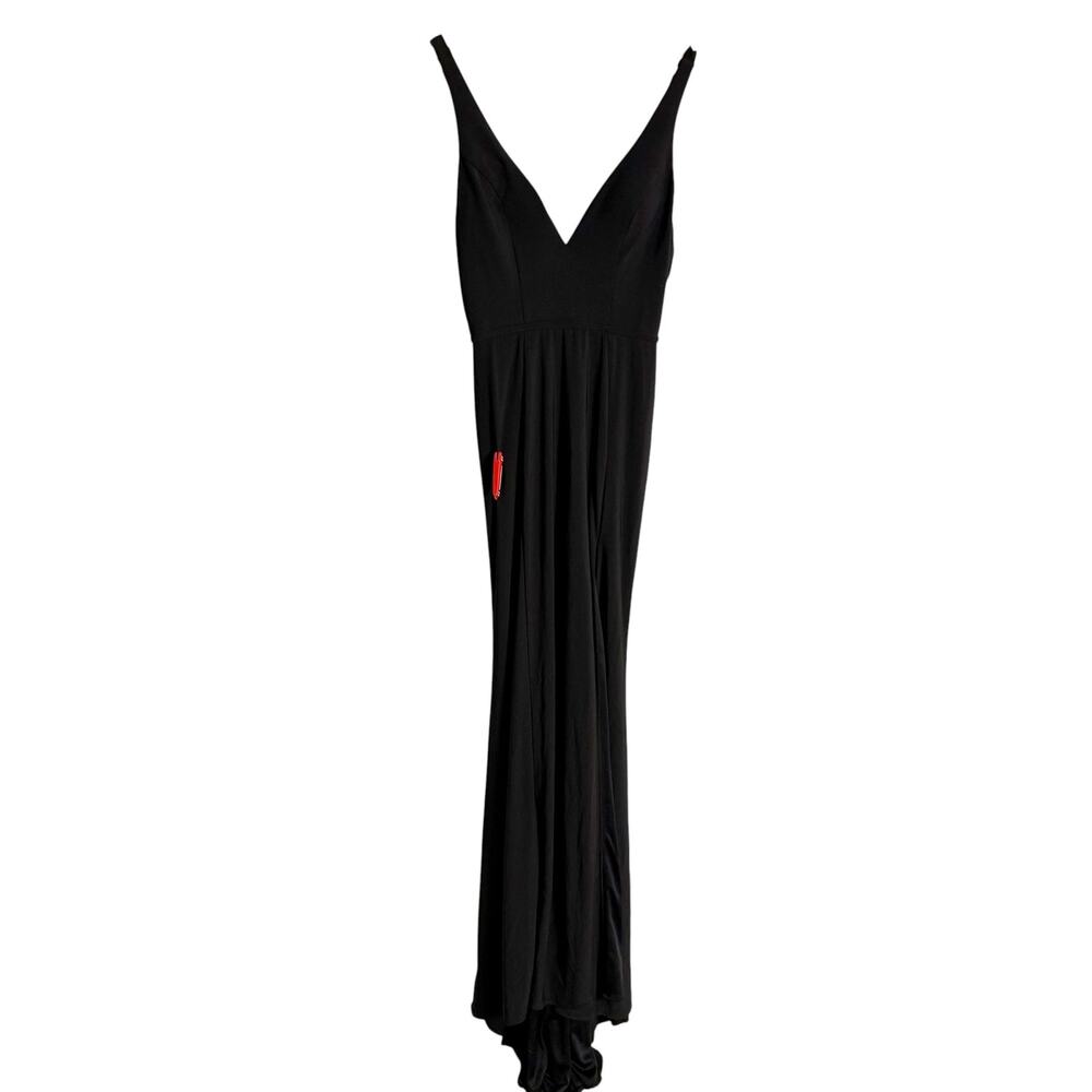 Mac Duggal Solid Black Sleeveless V-Neck Formal Evening Prom Column Gown Size 2
